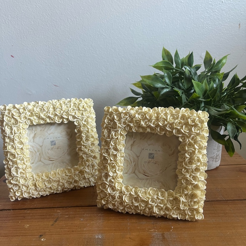Amscan Home White Rose Picture Frame 3D Wedding Baby Shower 3 1/2” x 3 1/2”